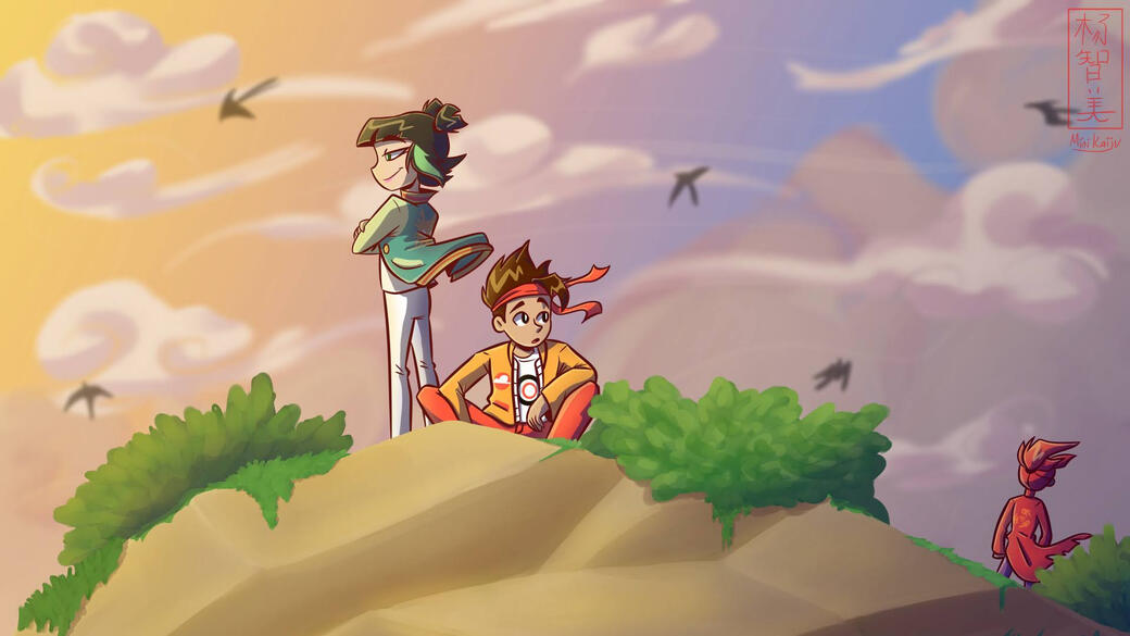 Monkie Kid Traffic Light Trio on Cliff