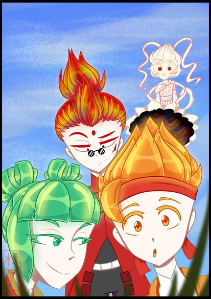 Monkie Kid Traffic Light Trio And Sun Wukong as Houseki no Kuni Characters